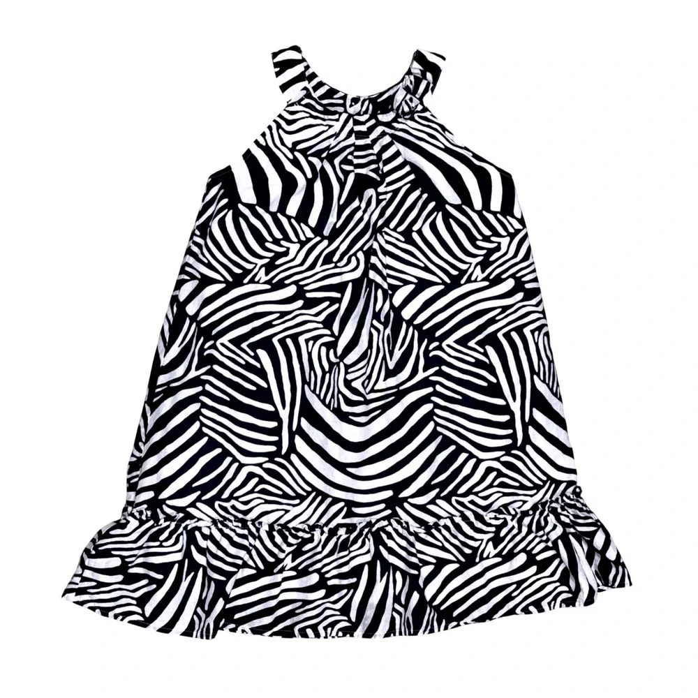 Gymboree Girls Zebra Print Halter Neck‎ Ruffle Hem Dress Size 10 Navy White
